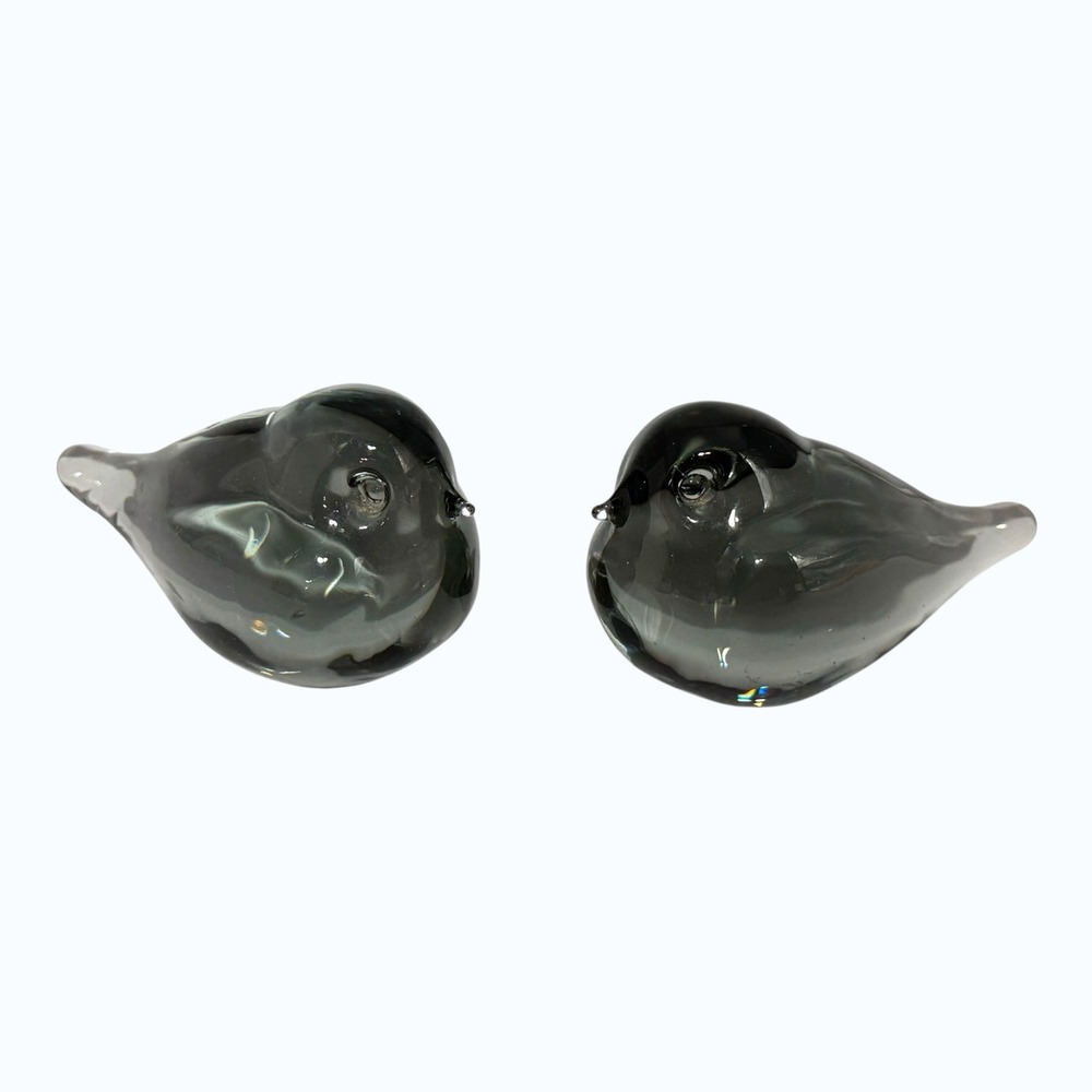 Unmarked Bird Figurine Unisex OS Smoky Gray Good Vintage Art Glass MCM Pair